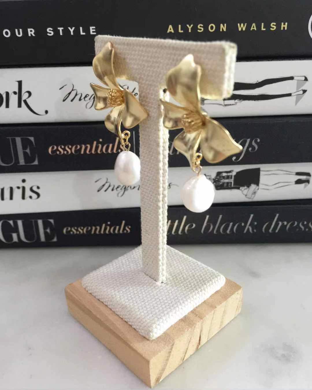 Carmeigh Gold Floral with Pearl Earrings