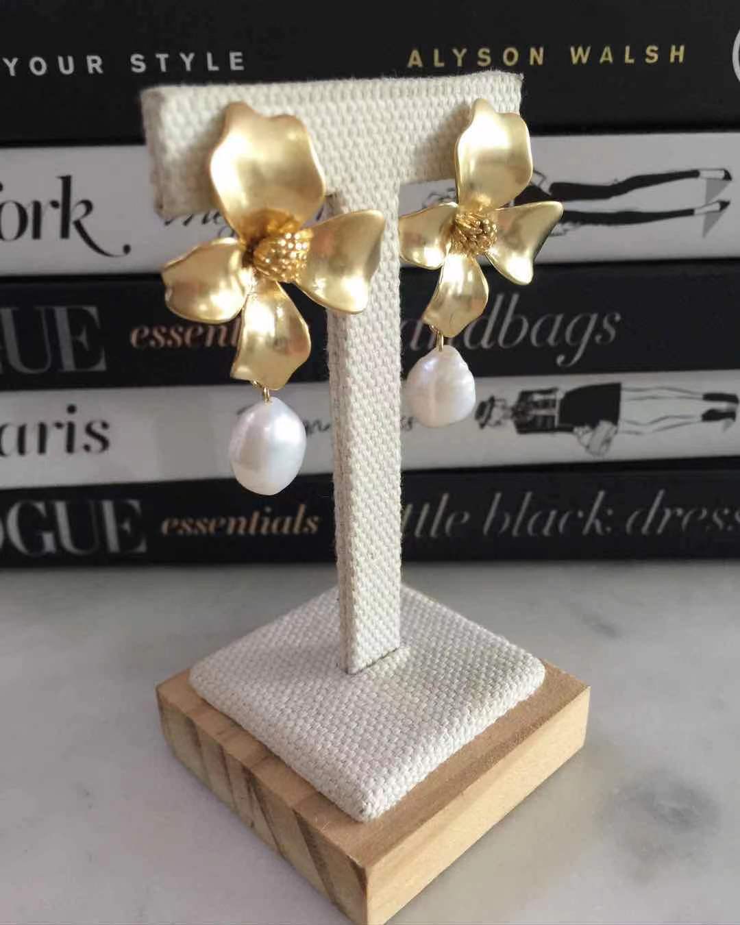 Carmeigh Gold Floral with Pearl Earrings