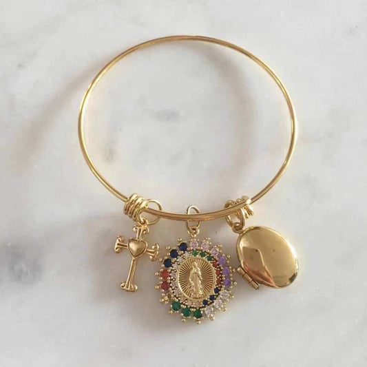 Trio Faith Bangle - Cross/Mama Mary/Scapular Locket