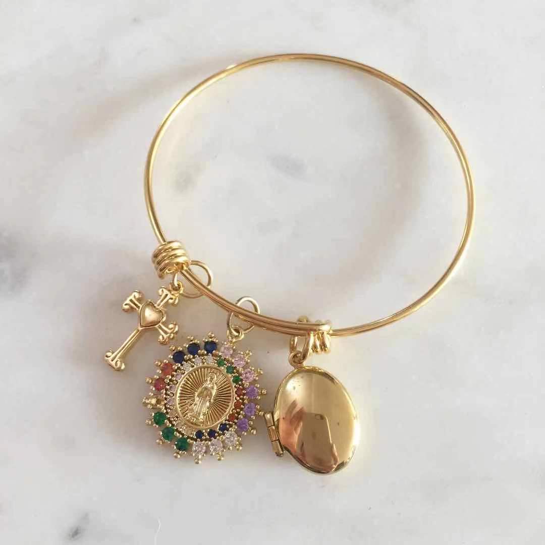 Trio Faith Bangle - Cross/Mama Mary/Scapular Locket