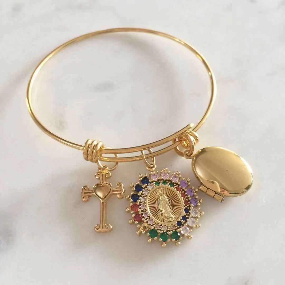 Trio Faith Bangle - Cross/Mama Mary/Scapular Locket