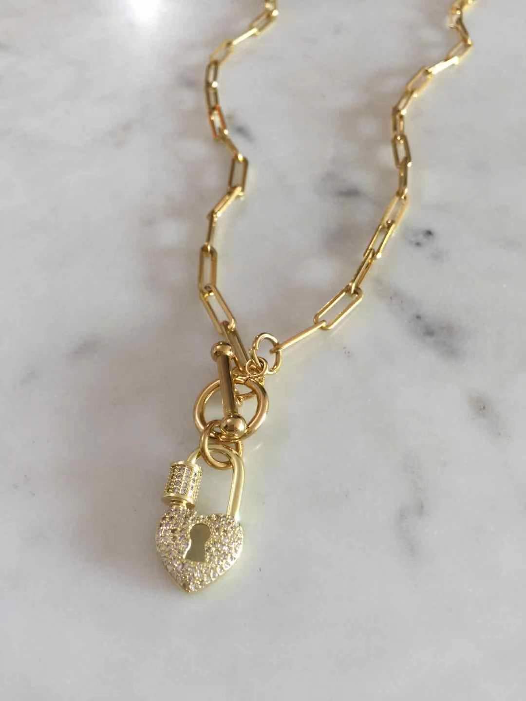 Heart Padlock toggle lock necklace
