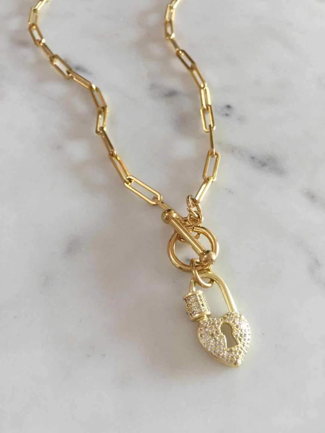 Heart Padlock toggle lock necklace