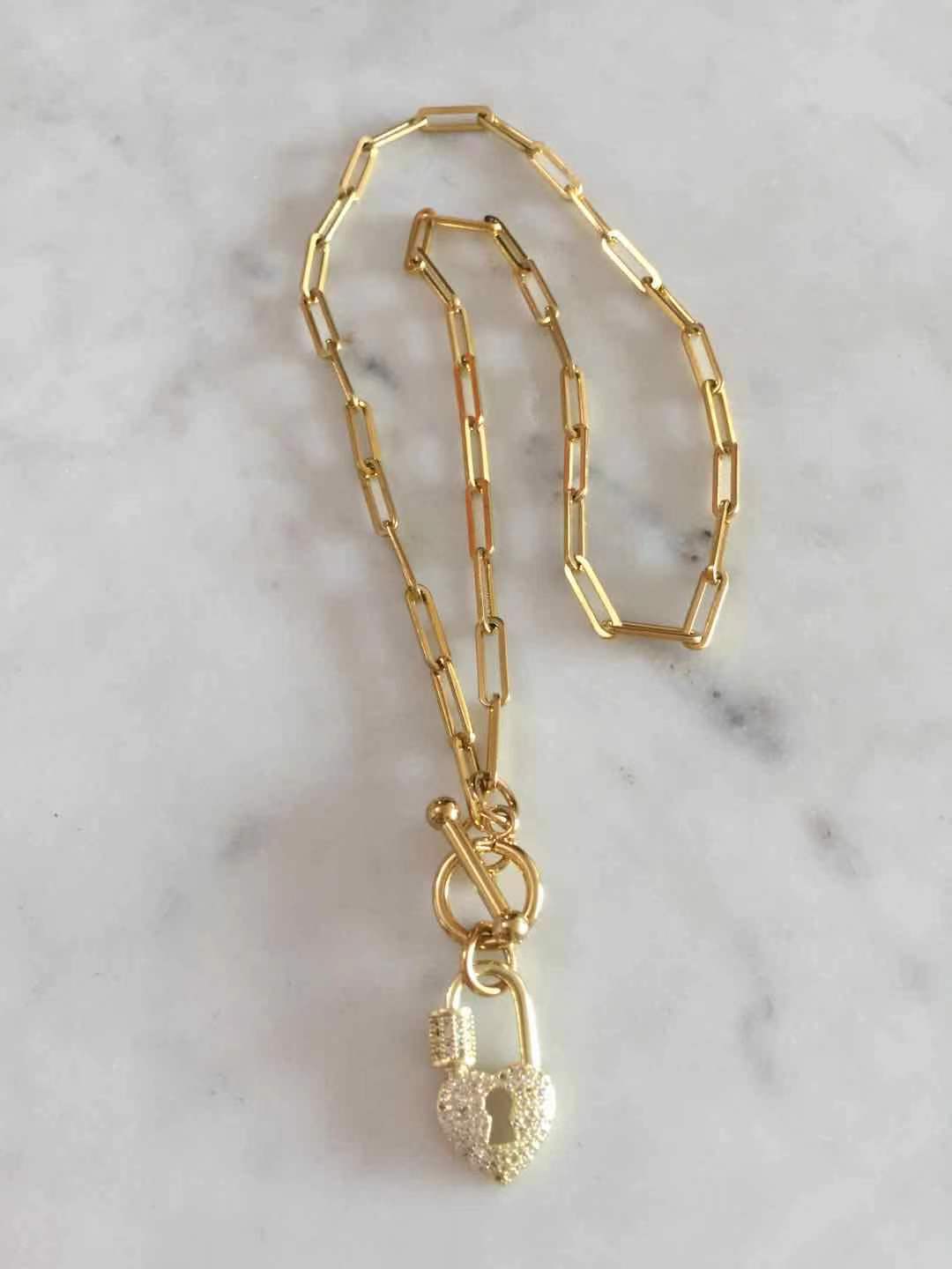 Heart Padlock toggle lock necklace