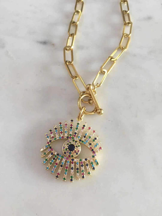 Multicolored Evil Eye Toggle necklace
