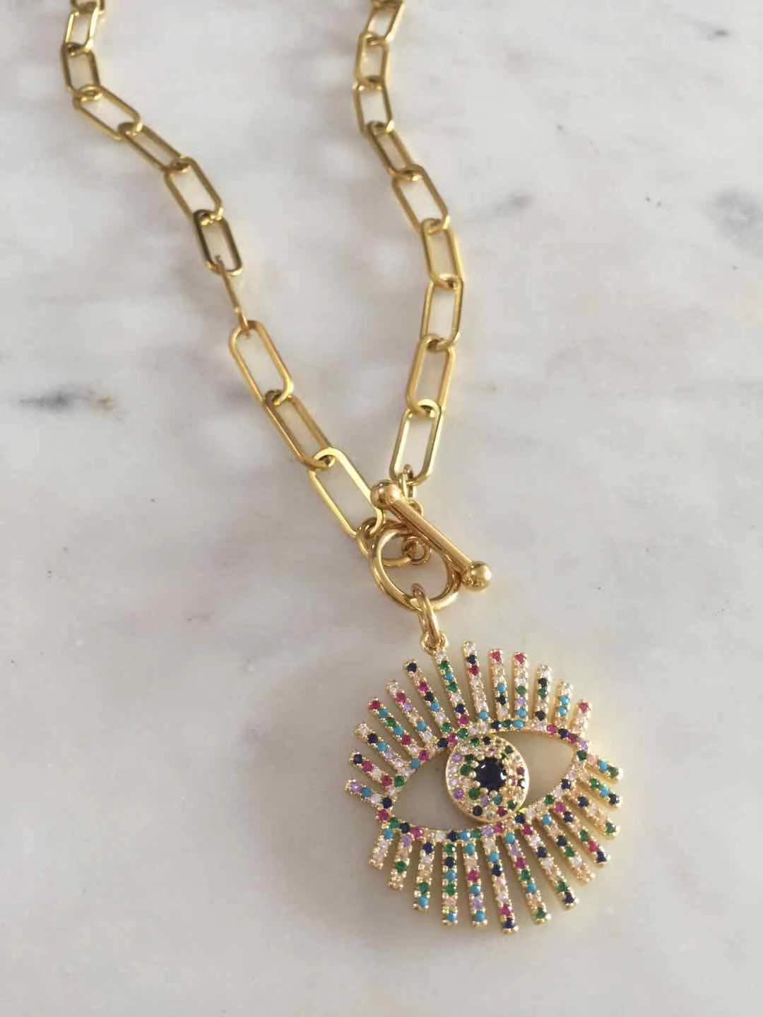 Multicolored Evil Eye Toggle necklace