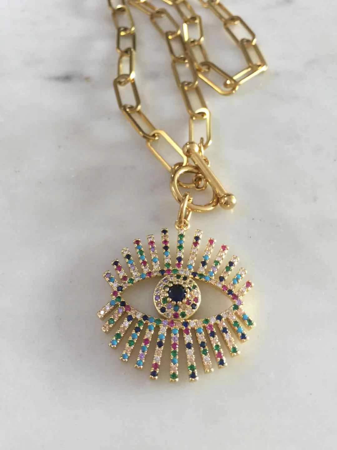 Multicolored Evil Eye Toggle necklace