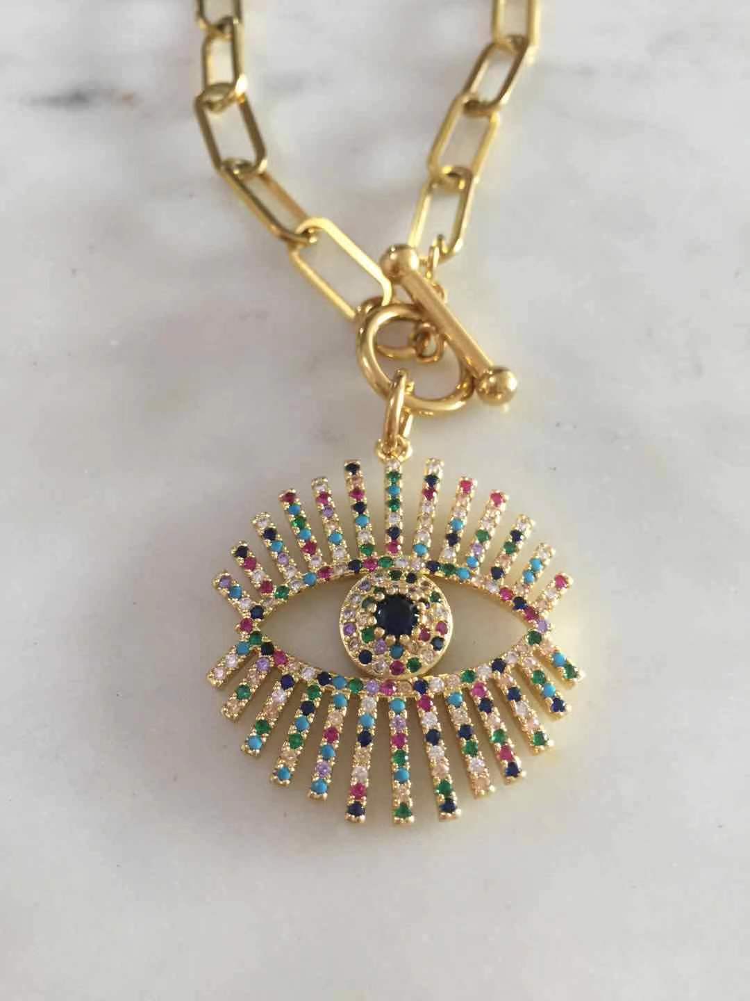 Multicolored Evil Eye Toggle necklace