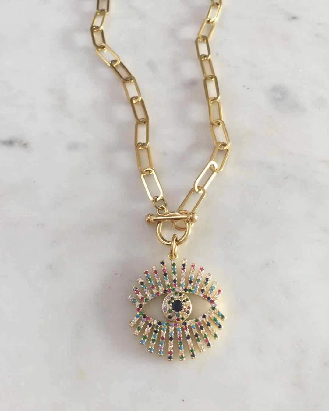 Multicolored Evil Eye Toggle necklace