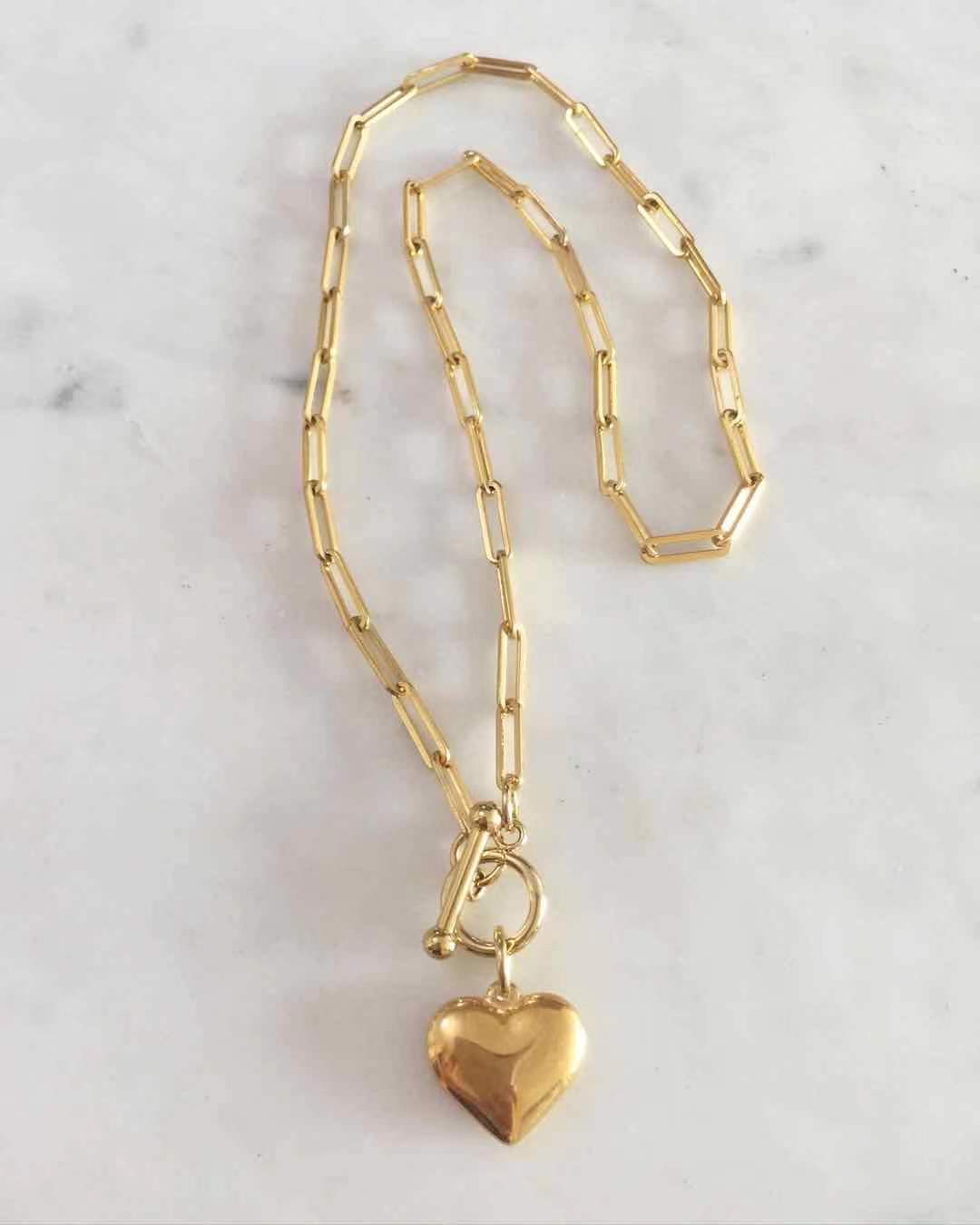 Medium Puff Heart Toggle lock necklace