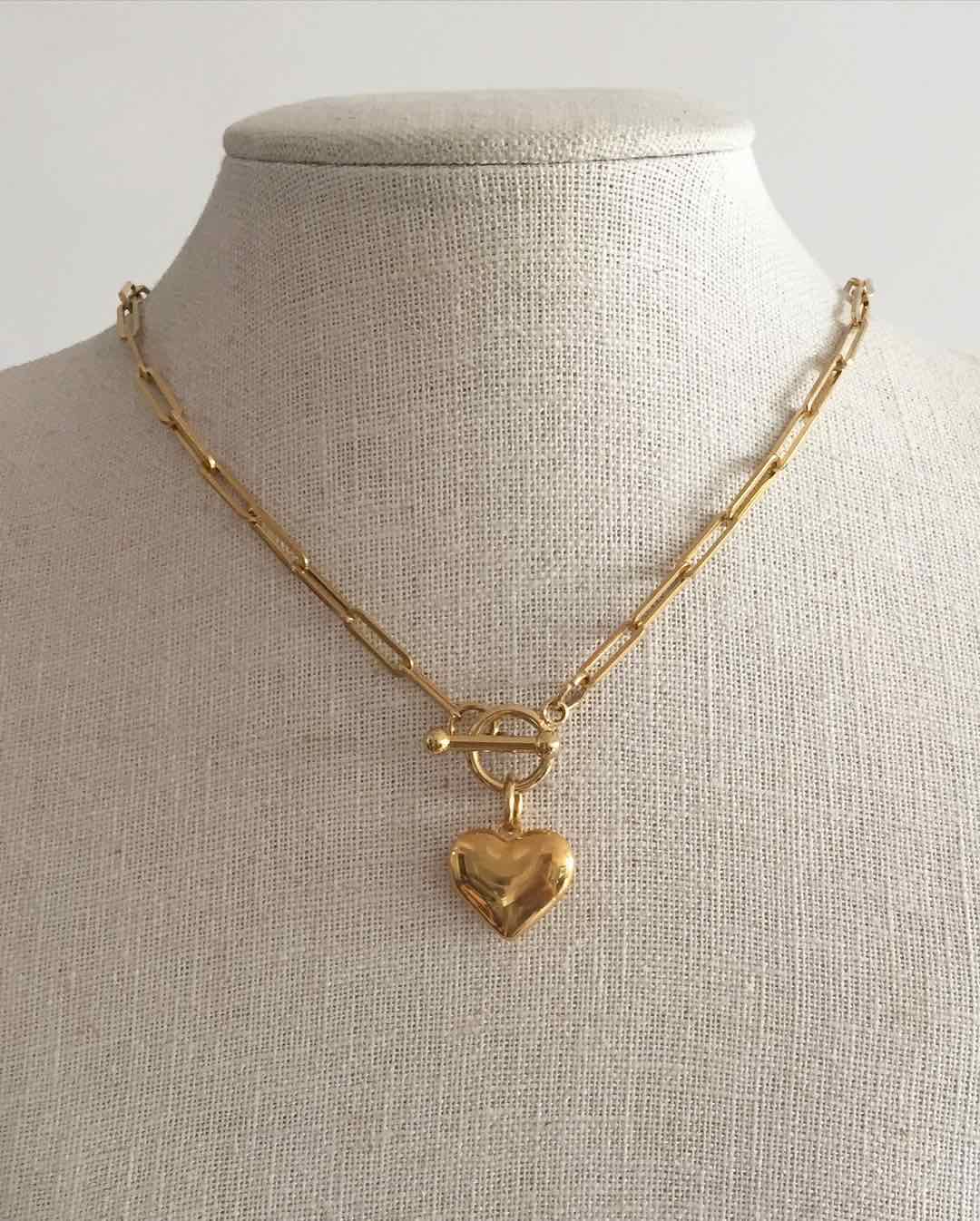 Medium Puff Heart Toggle lock necklace