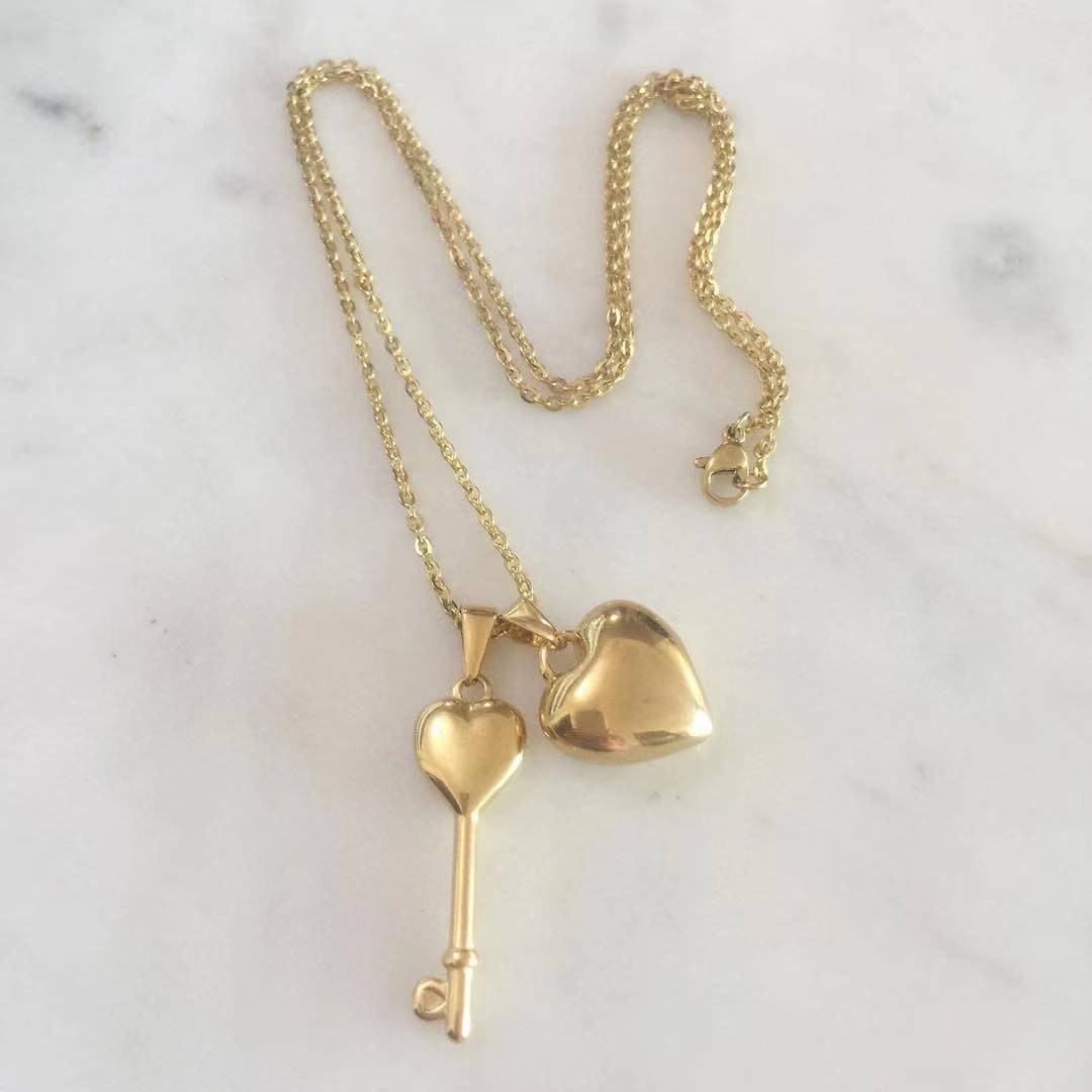 Puff Heart and Key Necklace