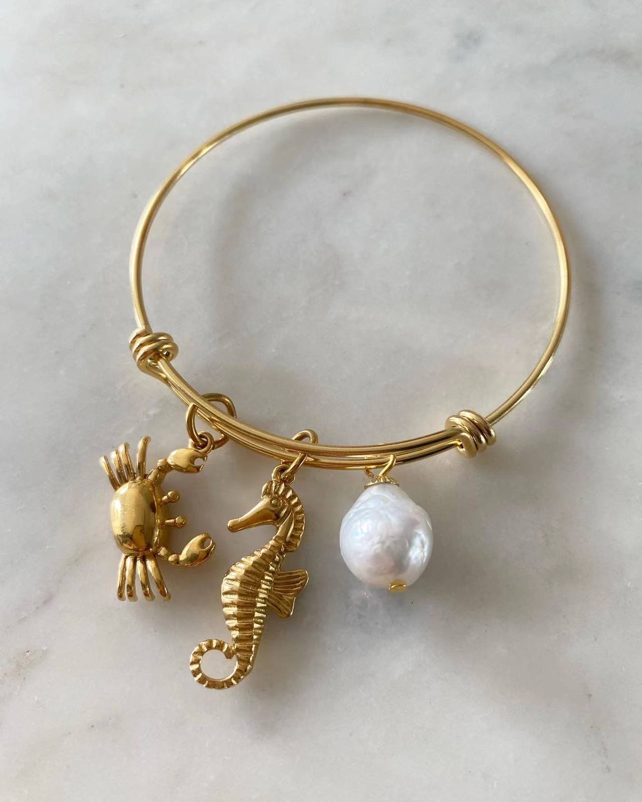 Crab • Seahorse • Pearl Bangle