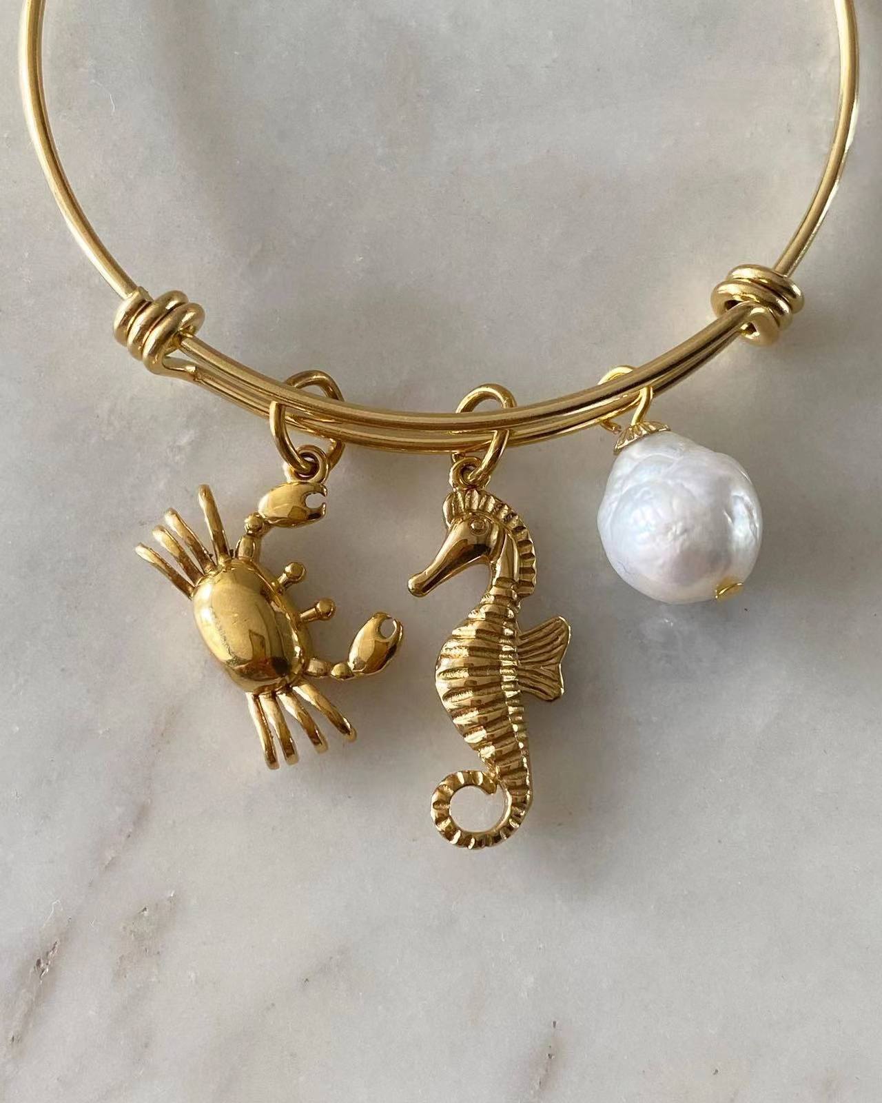 Crab • Seahorse • Pearl Bangle