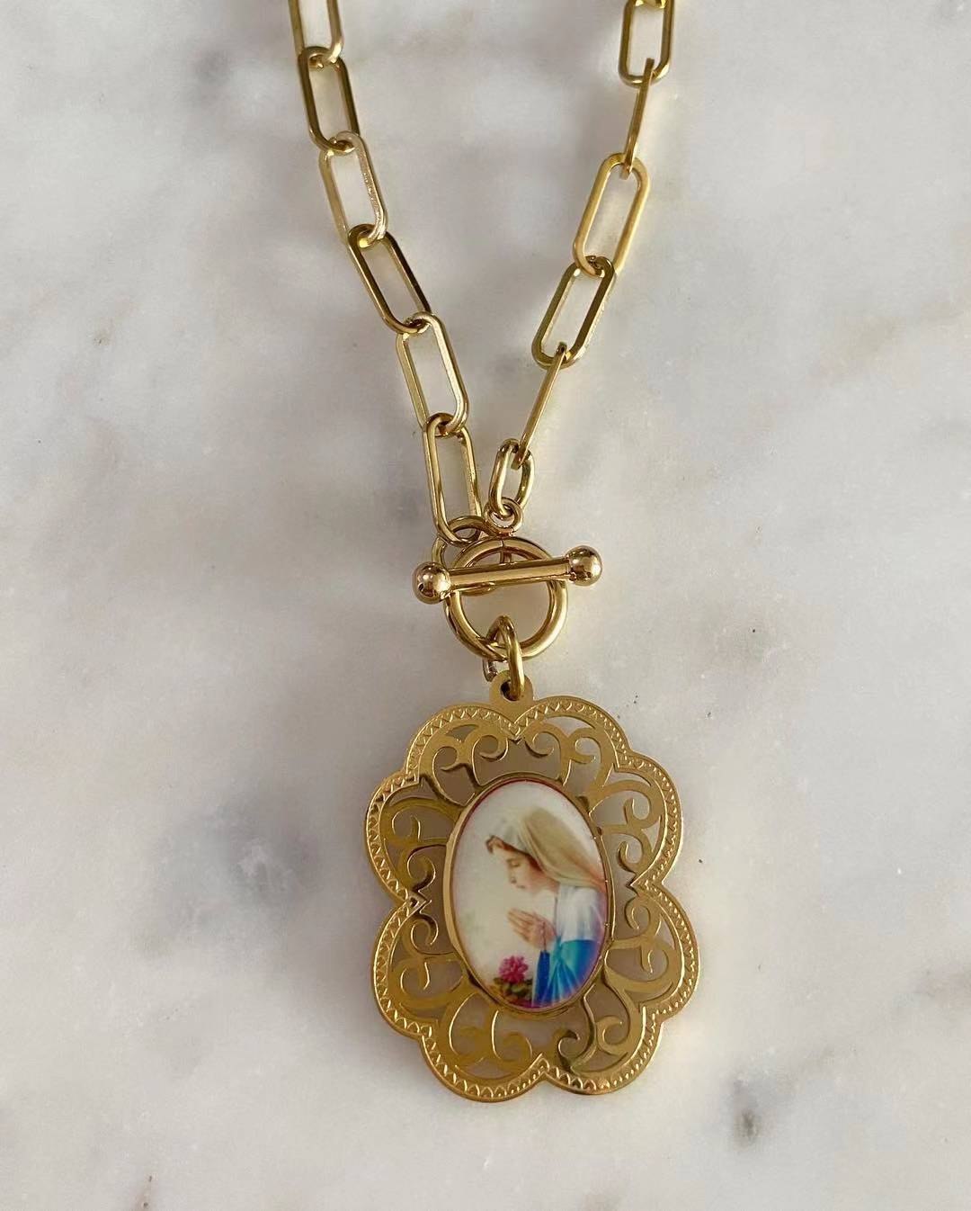 Mama Mary Toggle Lock Necklace