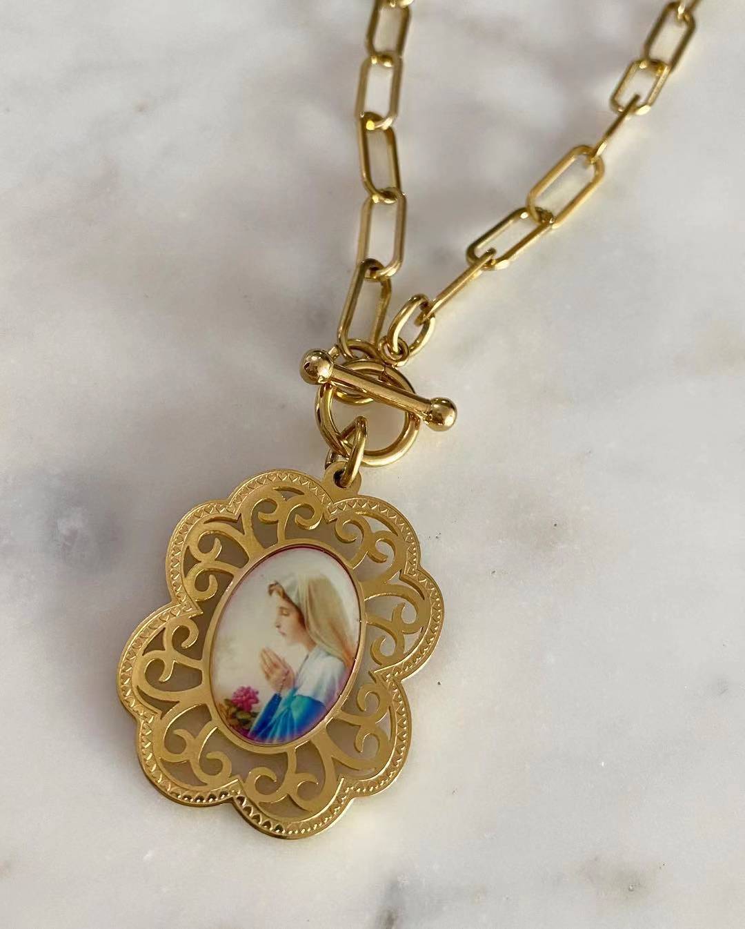 Mama Mary Toggle Lock Necklace