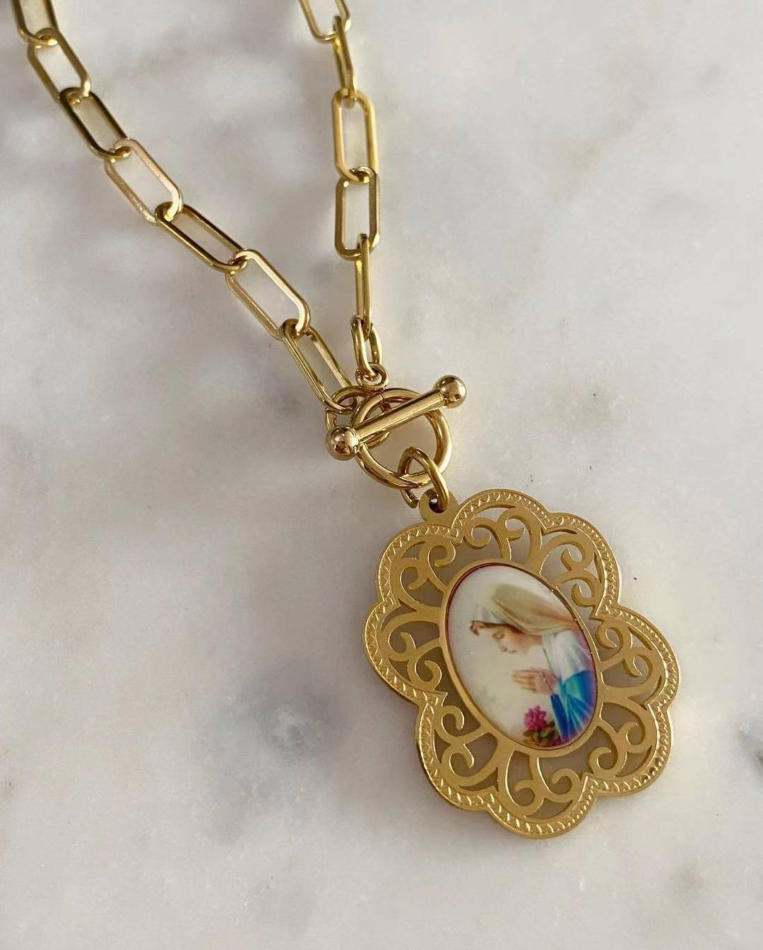 Mama Mary Toggle Lock Necklace