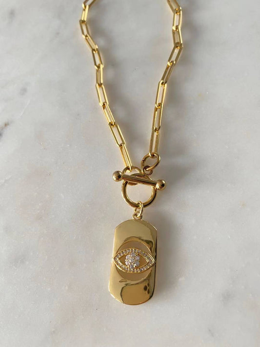 Evil Eye Rectangular Pendant Necklace