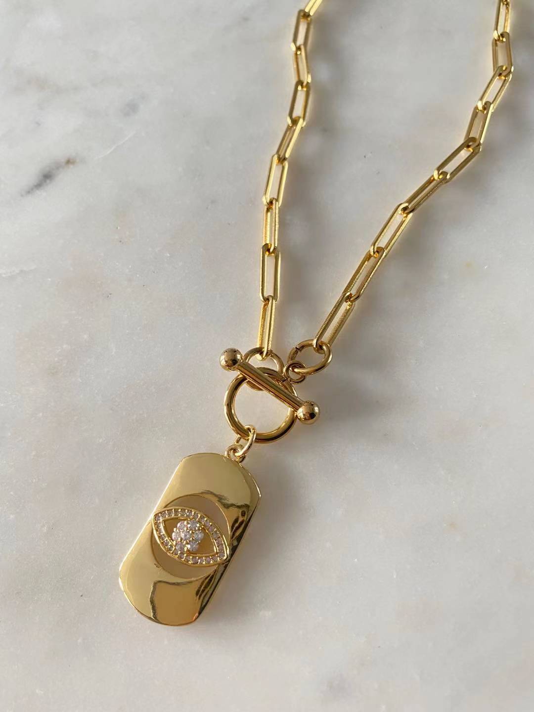 Evil Eye Rectangular Pendant Necklace
