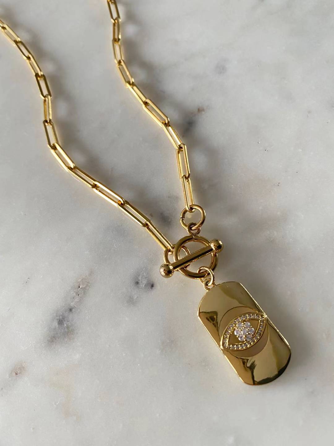 Evil Eye Rectangular Pendant Necklace