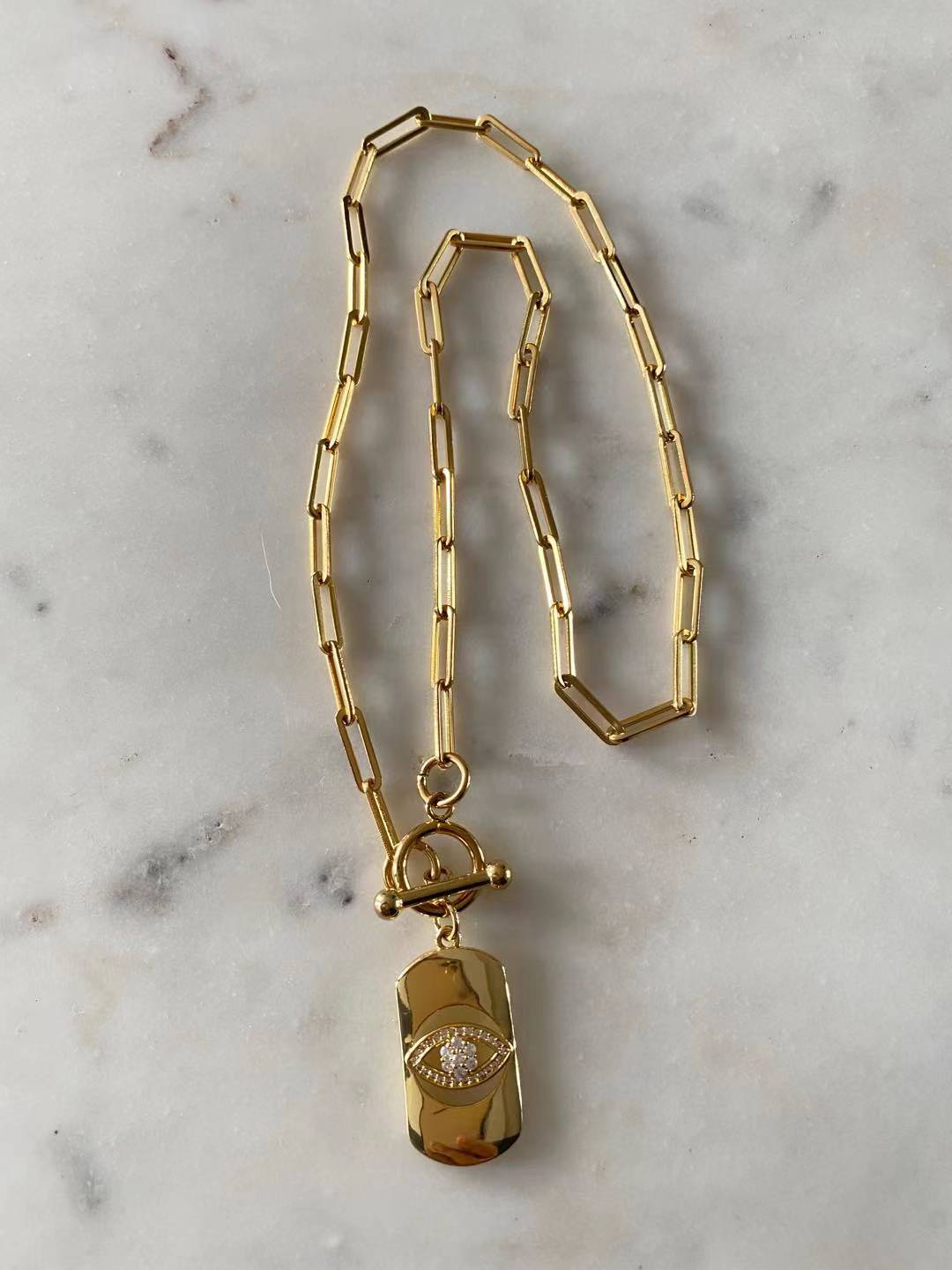 Evil Eye Rectangular Pendant Necklace