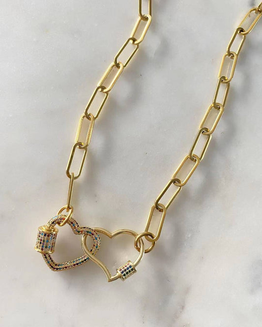 Martha And Simone Double Heart Lock Chain Link Necklace