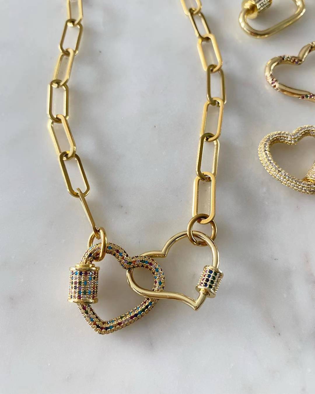 Martha And Simone Double Heart Lock Chain Link Necklace