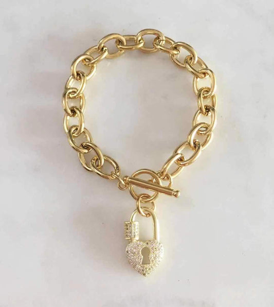 Heart Padlock toglle lock bracelet