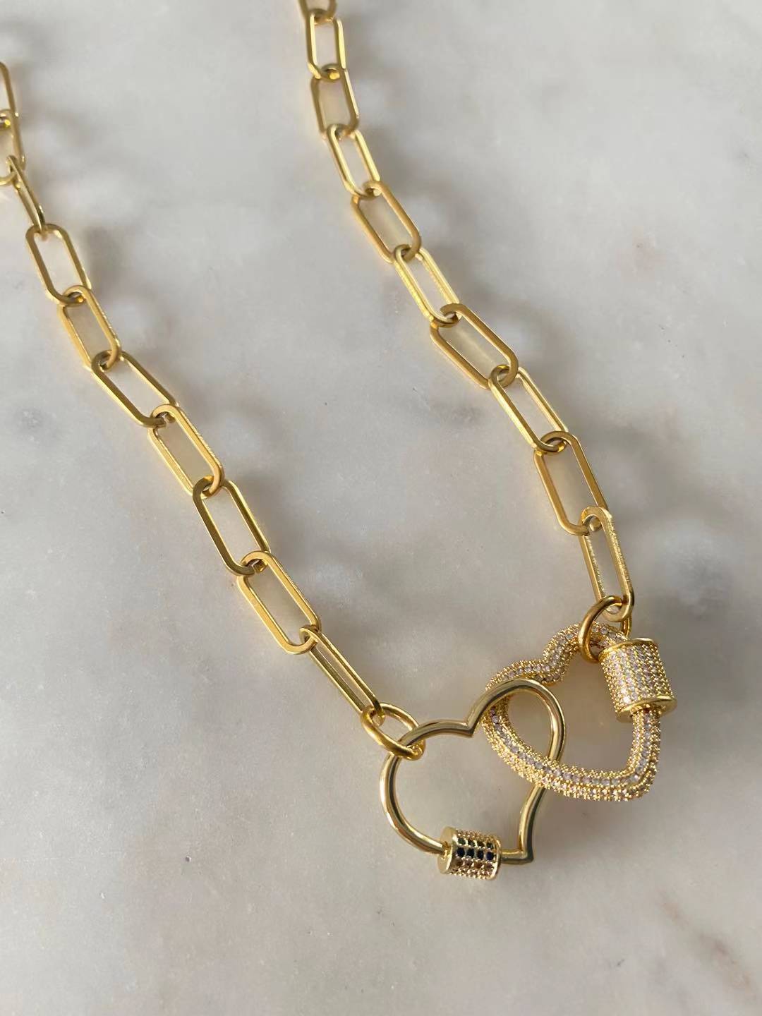 Sydney and Ember Double Heart Lock Chain Link Necklace