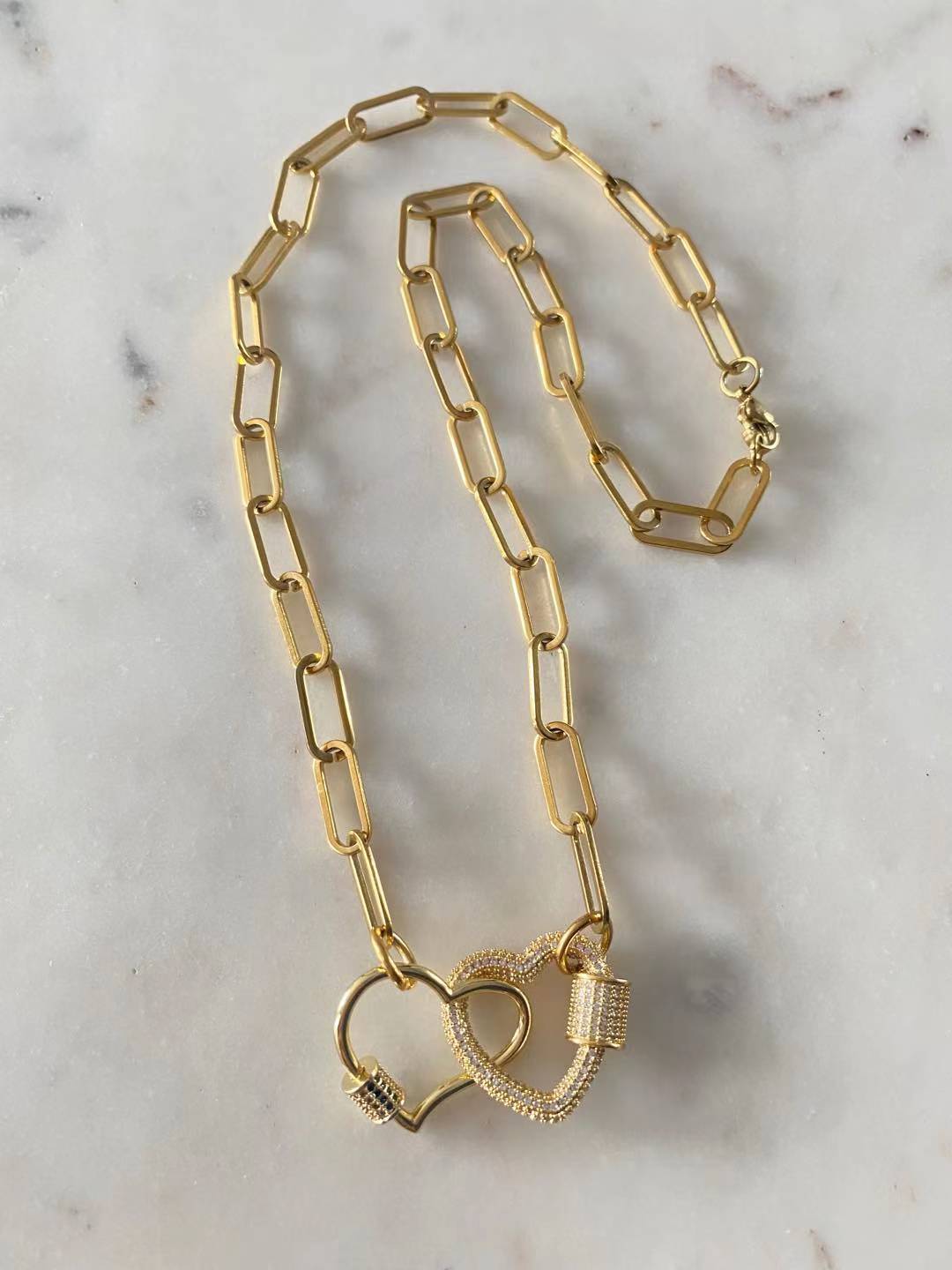 Sydney and Ember Double Heart Lock Chain Link Necklace