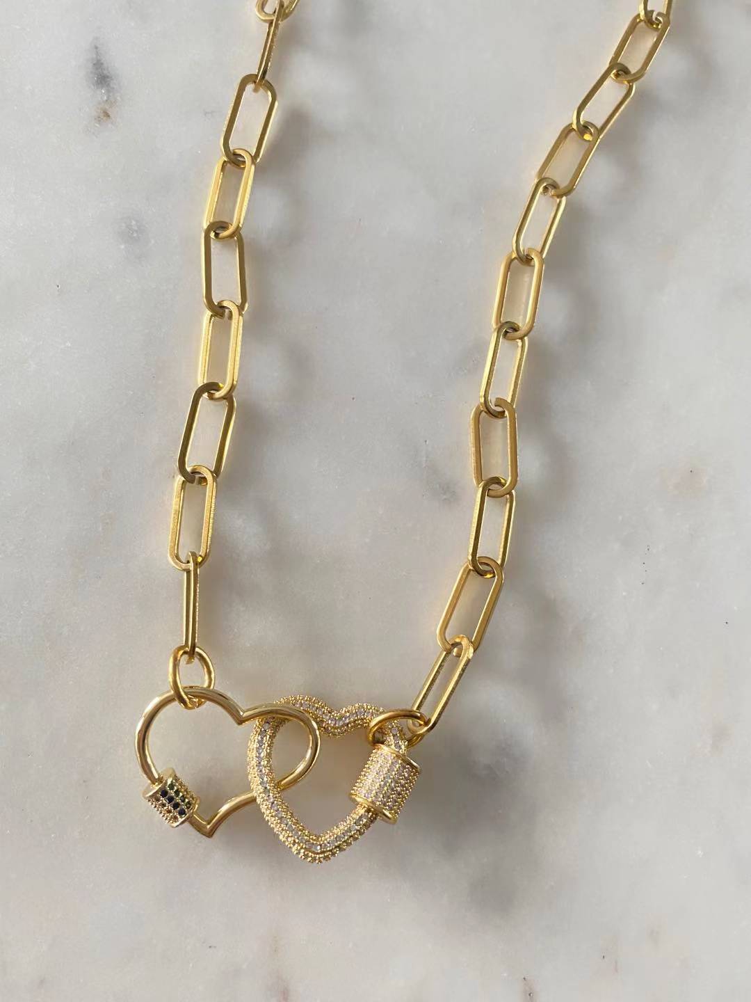Sydney and Ember Double Heart Lock Chain Link Necklace
