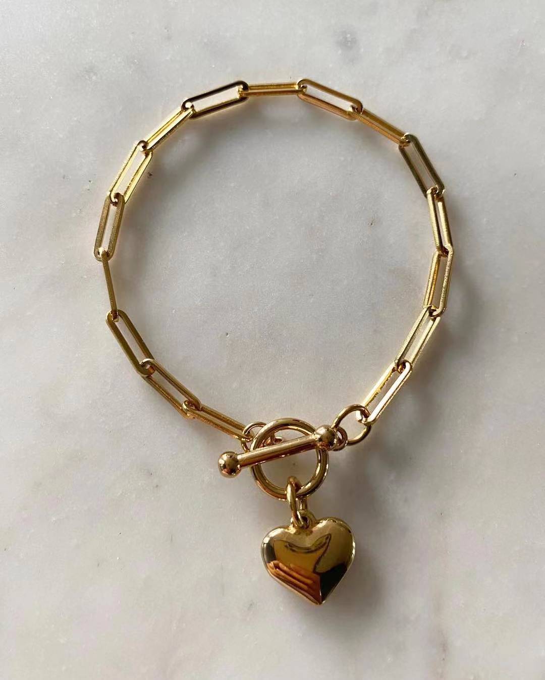 Puff Heart Paperclip Chain Bracelet - Main Image