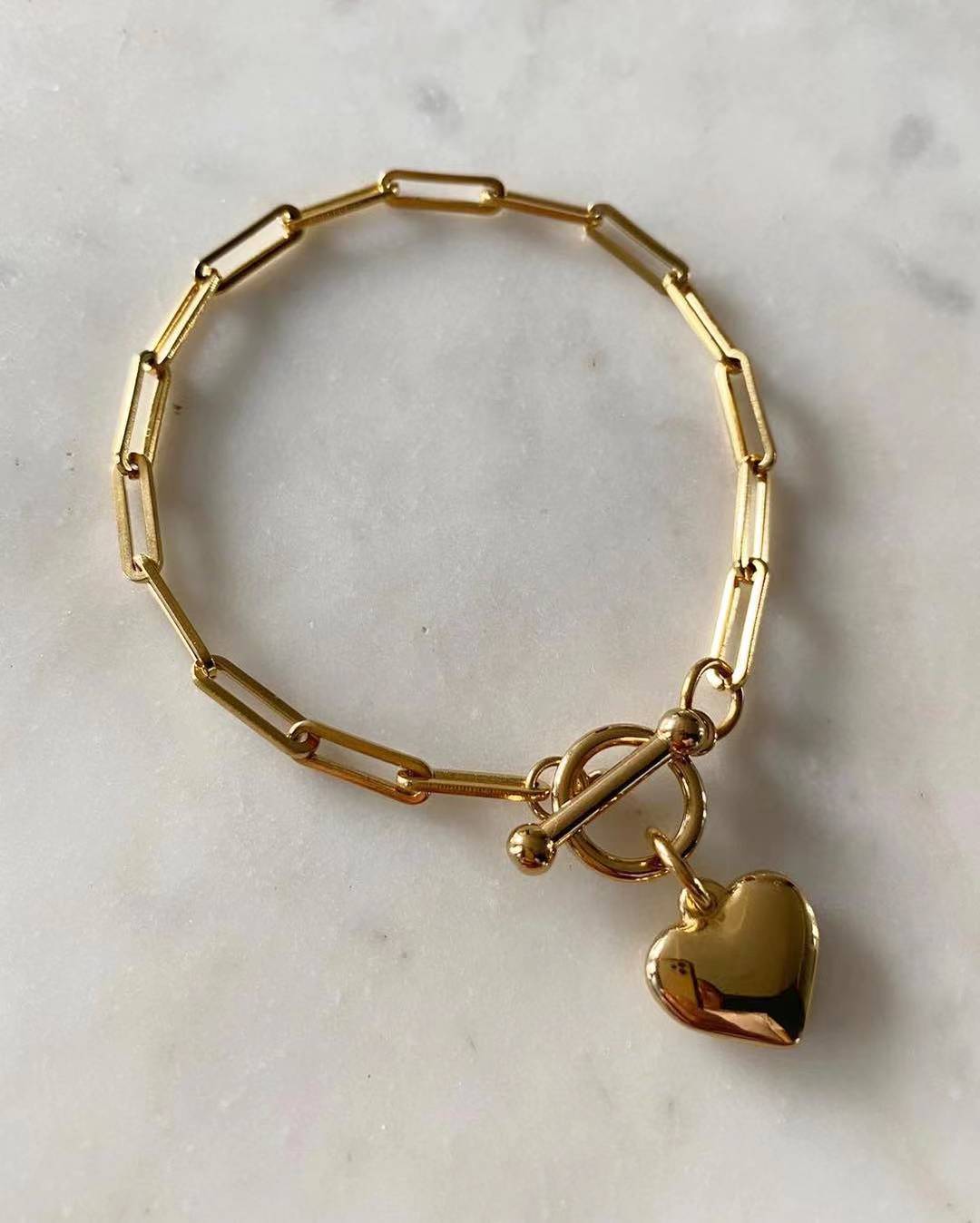 Puff Heart Paperclip Chain Bracelet