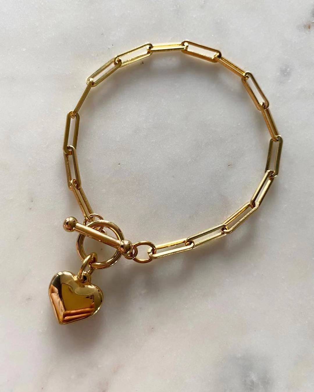 Puff Heart Paperclip Chain Bracelet