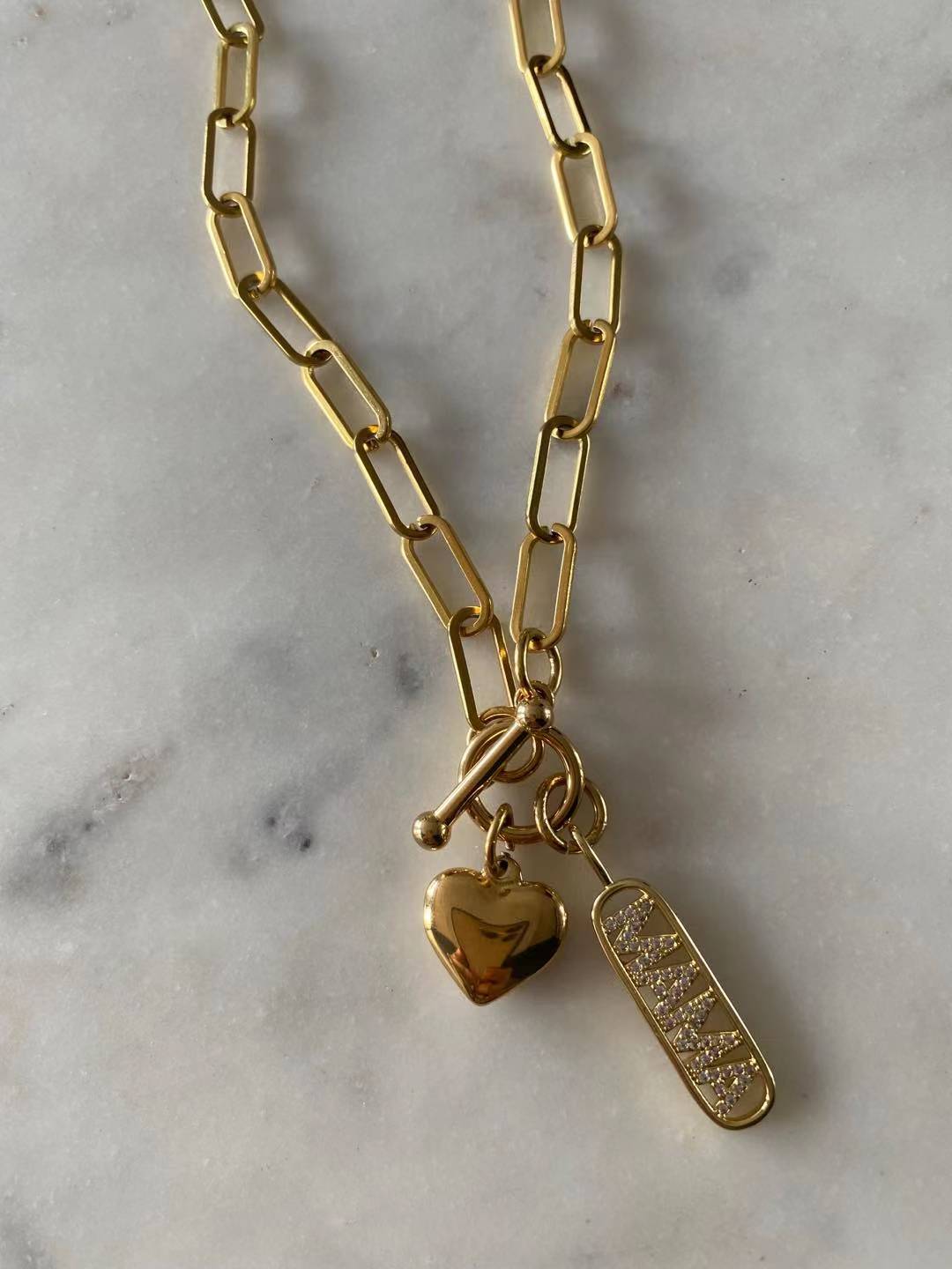 Mama’s Heart Chain link Necklace