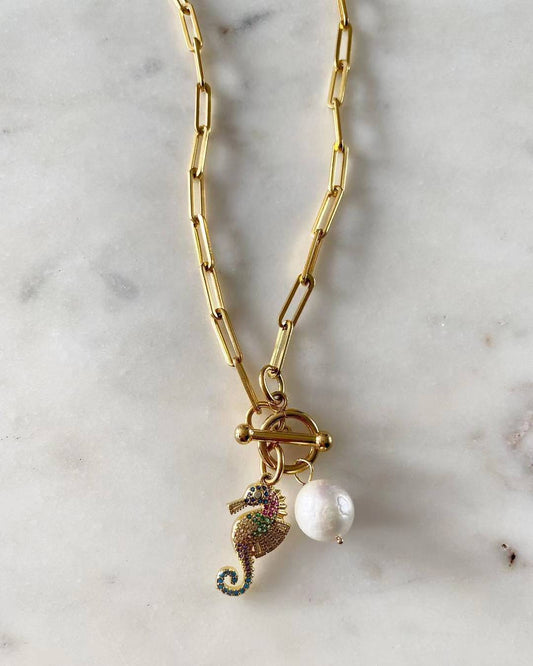 Colored Seahorse and Pearl Necklace