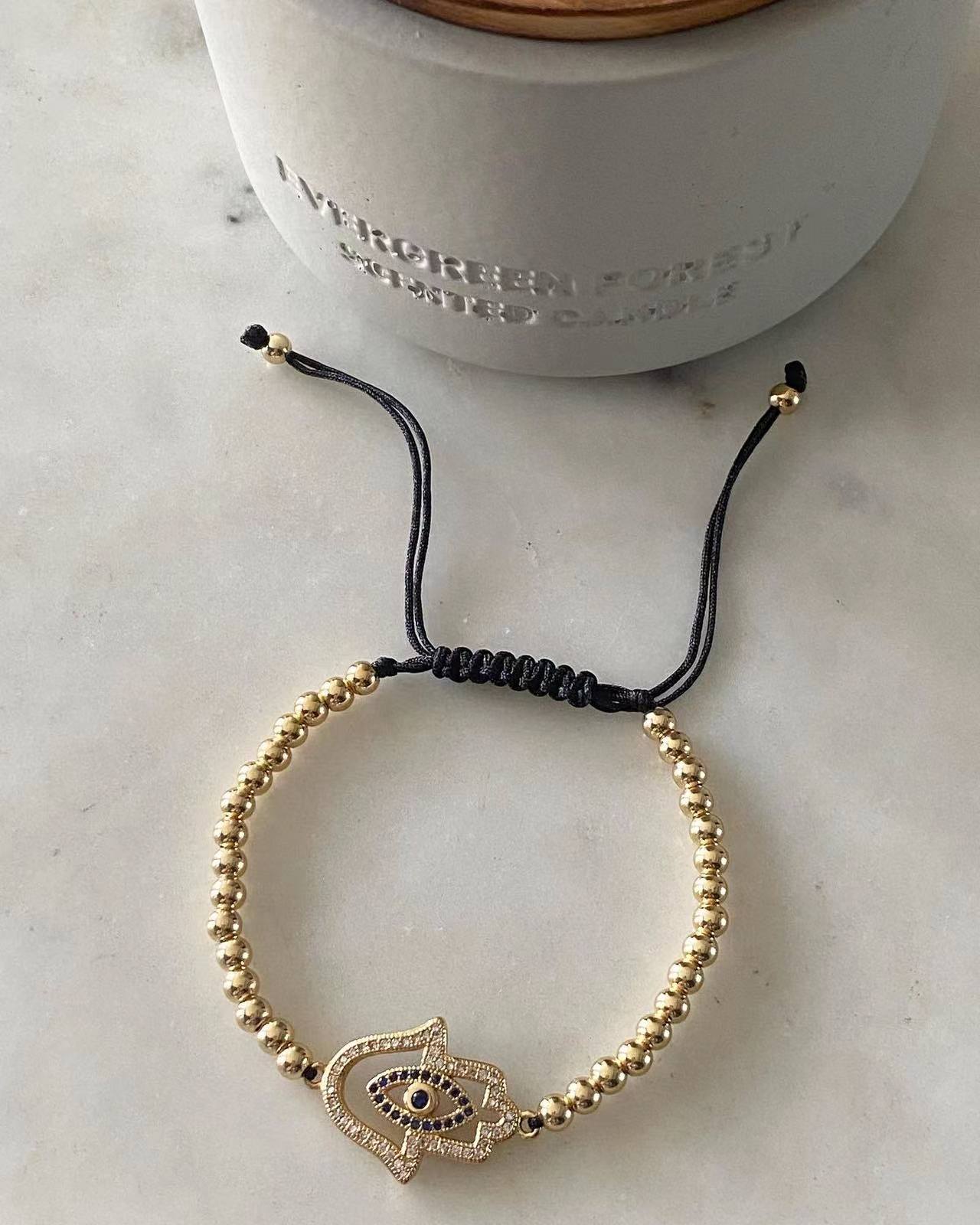 Harper Gold Bead Diamonds with Sapphire Hamsa Charm