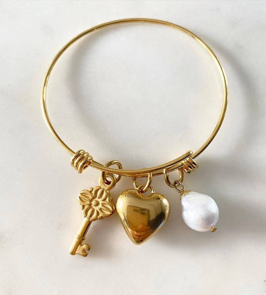 Heart • Key • Pearl Bangle