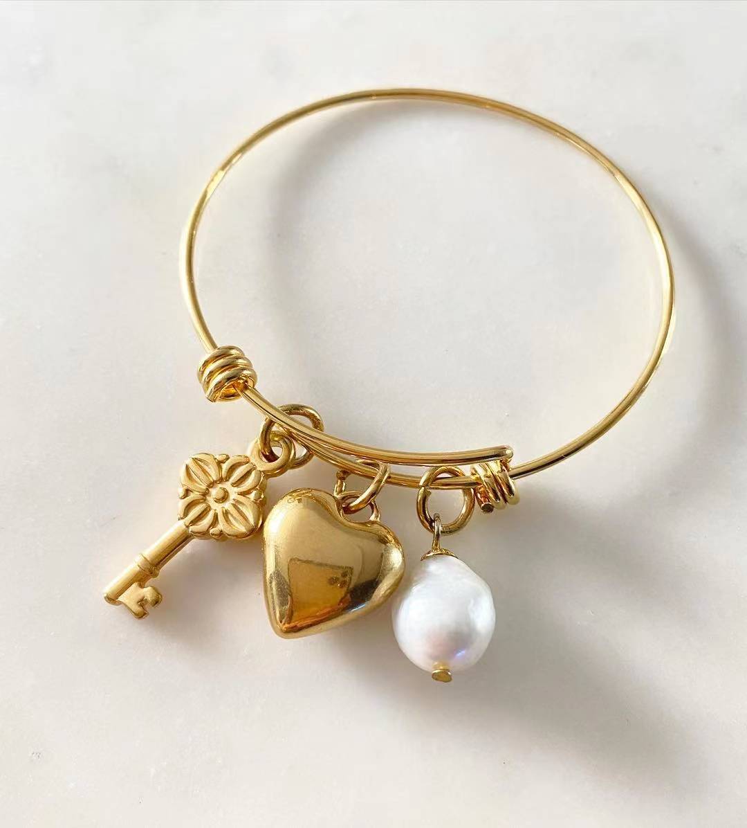 Heart • Key • Pearl Bangle
