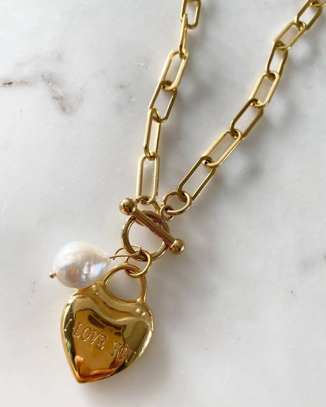 Love You Toggle Lock Chain Necklace