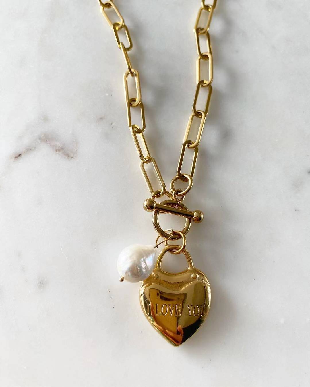 Love You Toggle Lock Chain Necklace