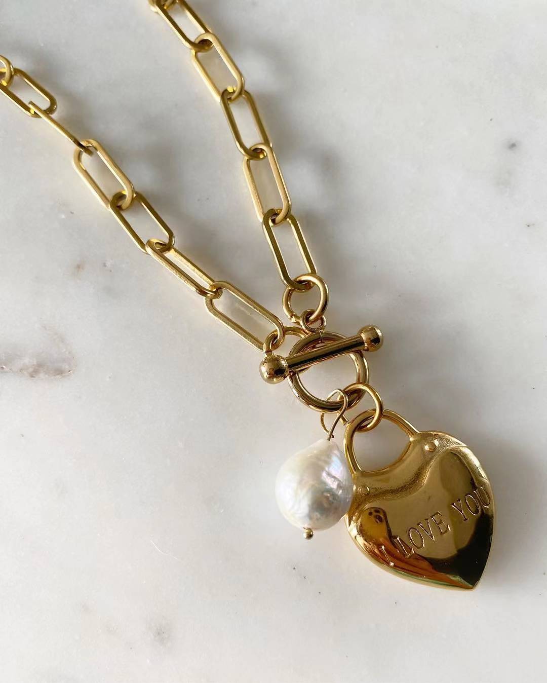 Love You Toggle Lock Chain Necklace