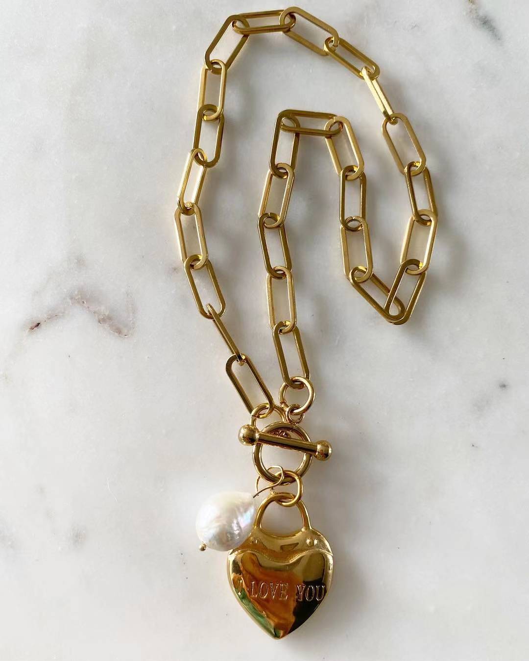 Love You Toggle Lock Chain Necklace