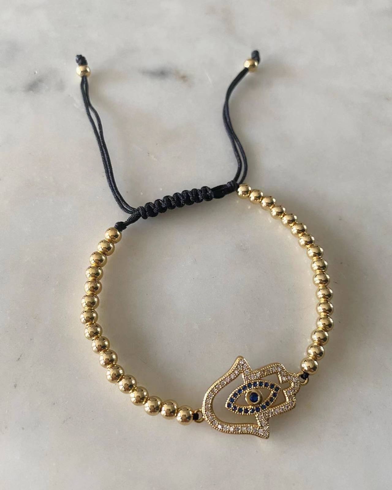 Harper Gold Bead Diamonds with Sapphire Hamsa Charm