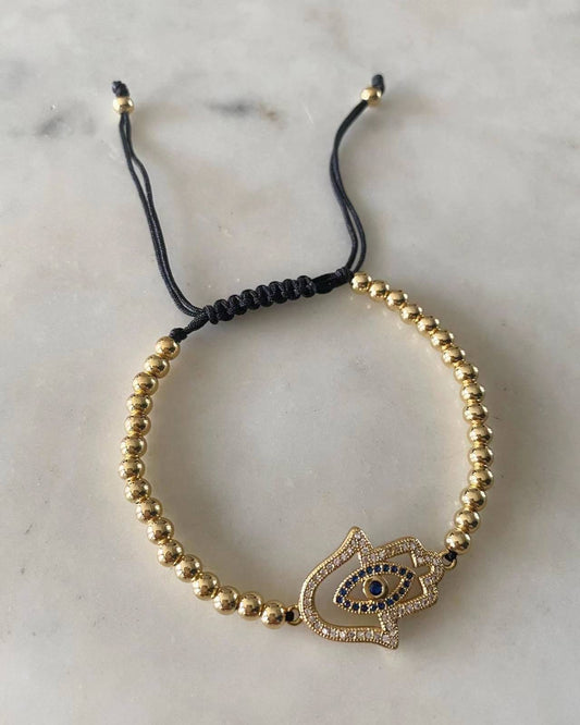 Harper Gold Bead Diamonds with Sapphire Hamsa Charm