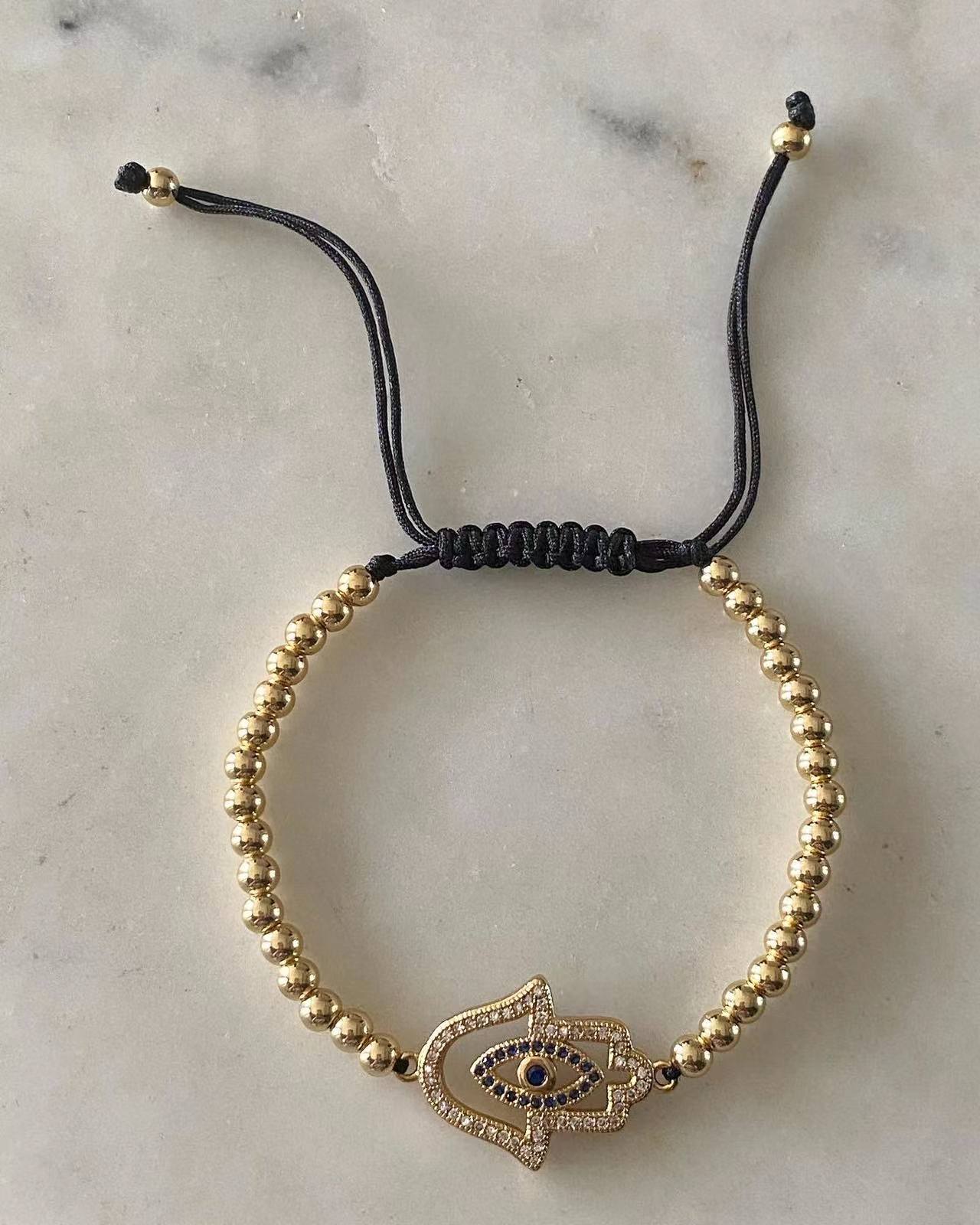 Harper Gold Bead Diamonds with Sapphire Hamsa Charm