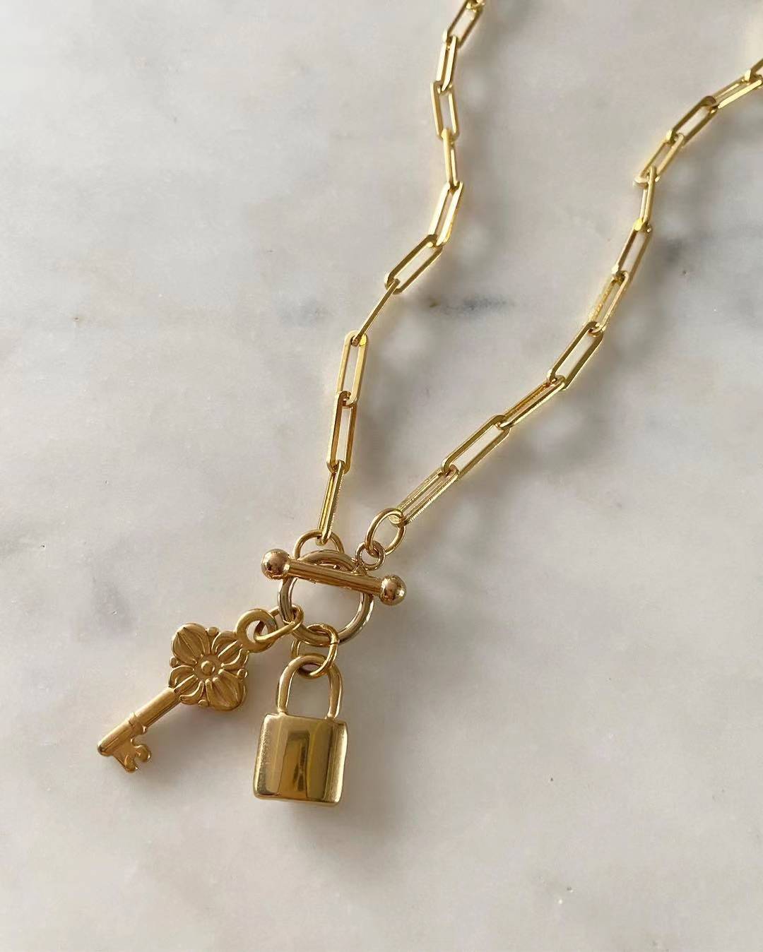 Small Lock and Key Chain Necklace