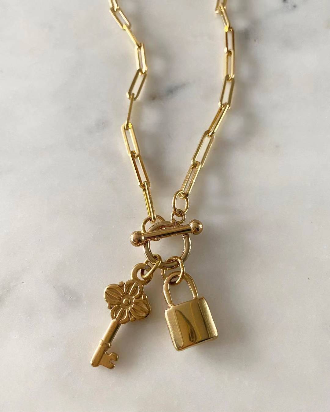 Small Lock and Key Chain Necklace