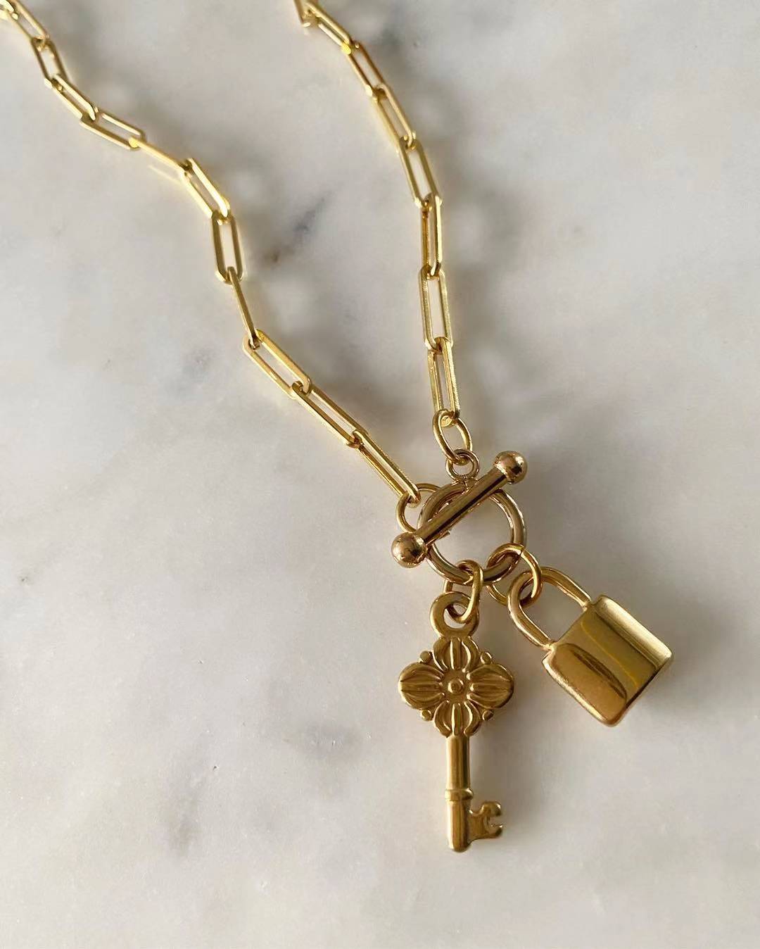 Small Lock and Key Chain Necklace