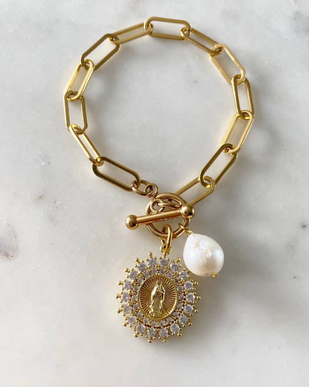 Our Lady of Guadalupe With Diamonds Toggle Lock Bracelet